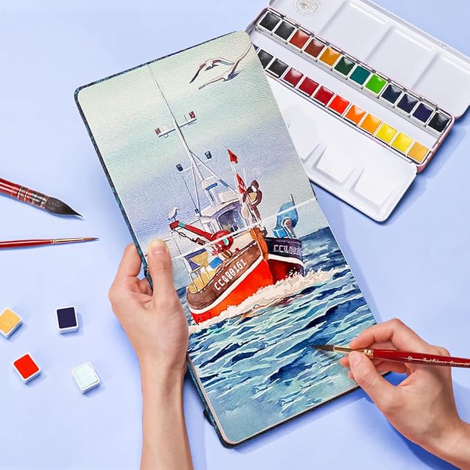 Lightwish Square Watercolor Journal,100% Cotton,300gsm/140lb,Acid-Free,24 Sheets Cold Press Watecolor Sketchbook for Artists Adults Students,6.29 * 6.29 Inches(Blue Starry Sky)