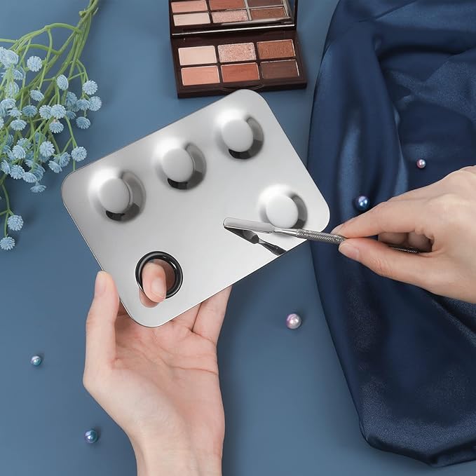 Upgrade Mixing Makeup Palette, Stainless Steel Palette With Spatula Tool for Mixing Cosmetic and Pigment, Nail-art
