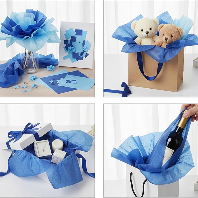 Qilery 500 Sheets Blue Tissue Paper Bulk for Gift Bags 15 x 20 Inch Acid Free Packaging and Wrapping Paper Sheets for Winter Easter Decoration DIY Crafts, Bouquet, Wedding Birthday Party, Packing