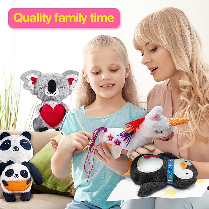Avenir My First Sewing Kit for Beginner Ages 6+ I Premium Plush Big DIY Animals I Child-Safe Tools for Easy Crafting Fun I Motor Skills Wiggle Stuff Stitching Creativity I Skill Gift for Boys & Girls