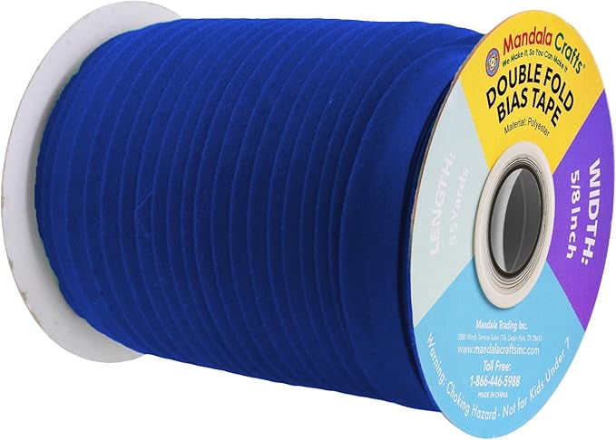 Mandala Crafts 55 Yards 5/8 Inch Dark Blue Double Fold Bias Tape for Sewing - Bias Binding Tape for Quilting Binding, Hemming, Seam, and Fabric Piping
