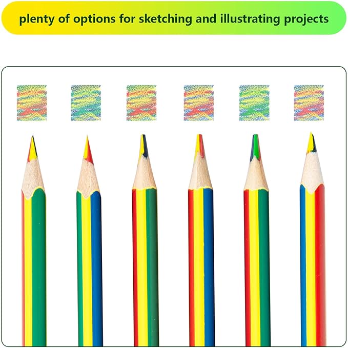M&G Stocking Stuffers 6 PCS Rainbow Pencil Multicolored 4 in 1 Rainbow Colored Pencils, Christmas Gift Drawing Pencil for Adults & Artists