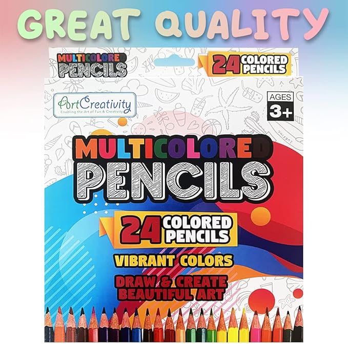 ArtCreativity Multicolor Pencils - 24 Pack of Pre-Sharpened Colored Pencils for Kids & Adults, Great for School Art Projects, Drawing, and Creative Coloring Fun