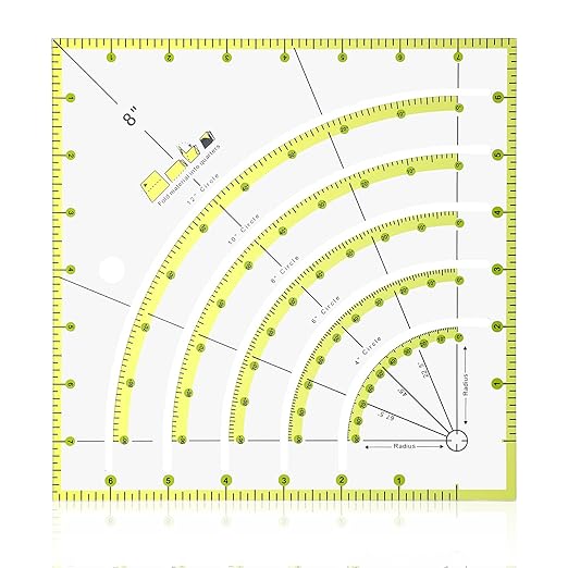 8 Inch Acrylic Fabric Ruler Quilting Ruler Multifunctional Arc Guide Cutting Square Ruler Quilt Circle Cutter Ruler Quilting Supplies and Tools for Quilting, Sewing, Crafts, Pattern Making