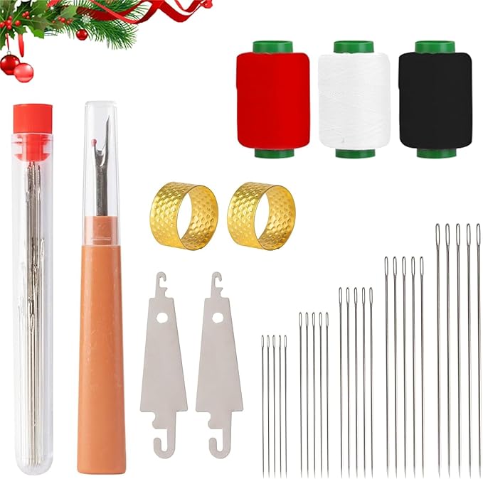 Big Eye Steel Sewing Needles Kit,Multiple Sizes Stainless Steel Needles for Hand Sewing,Seam Ripper & Storage Pouch for DIY Sewing, Embroidery Quilting and Repairs (34Pcs)