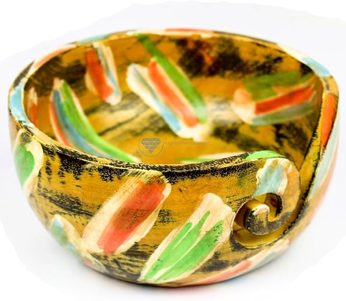 Nagina International Exquisite Premium Yarn Ball Storage Bowls | Hand Painted Lovely Decor Yet Functional Yarn Dispenser (Medium ( 7 x 3 x 7 Inches ), Tri-Yellow)