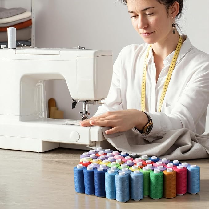 106 Pcs Bobbins Sewing Thread Kits, 400 Yards Per Polyester Thread Spools with Needle, Threader, Scissors and Ruler, for Sewing Machine Hand DIY Beginners, Stitching, Home, 50 Colors