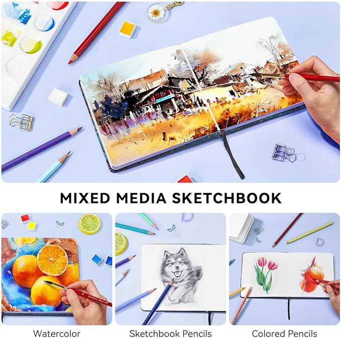 Lightwish Square Watercolor Journal,100% Cotton,300gsm/140lb,Acid-Free,24 Sheets Cold Press Watecolor Sketchbook for Artists Adults Students,6.29 * 6.29 Inches(Blue Starry Sky)