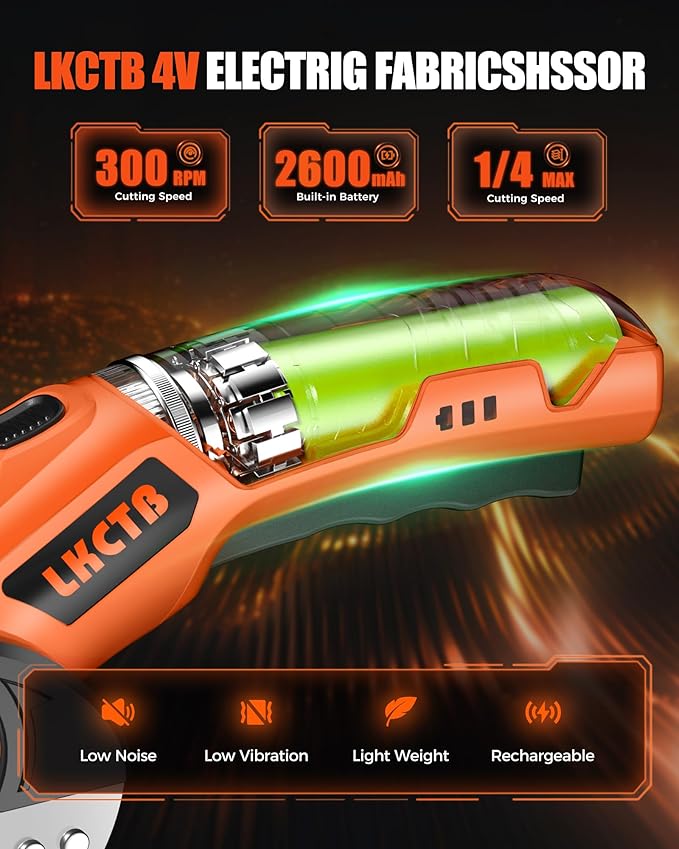 Electric Cardboard Cutter Scissors with LED Light, 2600mAh Rechargeable Battery, Brushless Motor, Tungsten Steel Blade, Cuts Cloth, Leather, Carpet, light orange