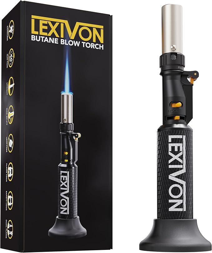 LEXIVON Butane Blow Torch, Refillable Upright Lighter with Adjustable Flame and Pro-Grade Aluminum Tank | Ideal for Soldering and Kitchen Tasks (LX-760)