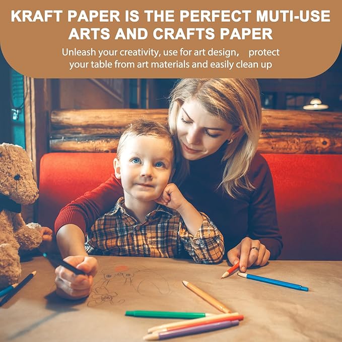 Moretoes 36" x 2,400"(200') Brown Wrapping Paper Roll, Kraft Packing Paper Roll for Gift Wrapping Craft Bulletin Board Banner Art Bouquet Flower Packing Moving Shipping 75GSM
