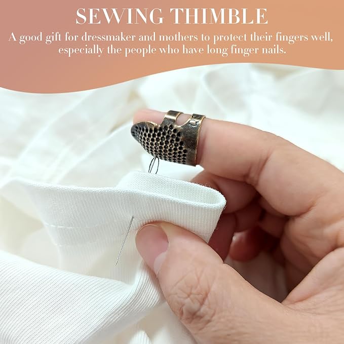 ZESION 4Pcs Sewing Thimbles, Adjustable Metal Thimbles for Hand Sewing Finger Protector, Quilting Craft Accessories for Knitting Needlework DIY Tools, Bronze(2 Sizes, S/M)