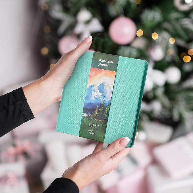 Dispowreath 5.5 x 5.5 in Watercolor Sketchbook Journal Square Watercolor Notebook Cold Press 140lb 300gsm Cotton Paper 48 Pages Journals Notebook Paper Pads(Turquoise)