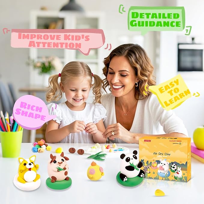 Air Dry Clay Kits: 9 DIY Animal Clay Kit for Kids 3+, Child-Safe Modeling with Guides, Creative Birthday & Chistmas Gifts for Boy & Girl