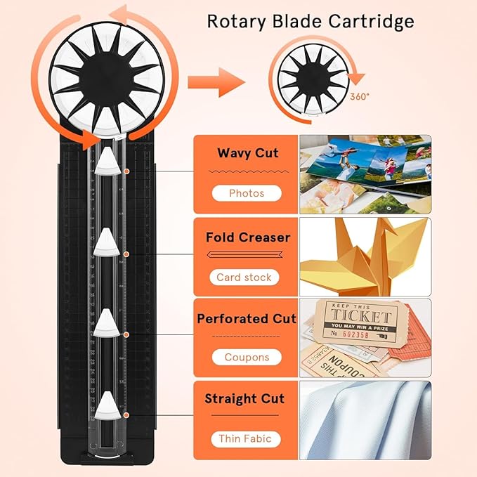 Paper Craft Edge Cutter, 12 in 1 Paper Cutter, Rolling Paper Cutter with 12 Cutting Types, Multifunctional Paper Cutter Machine with Measurements for Scrapbooking (BLK)
