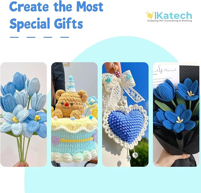 Katech 20 Skeins Cotton Yarn for Crocheting-55% Cotton 45% Acrylic-4 Medium (Worsted)-Super Soft Milk Cotton Yarn-Great Crochet and Knitting Starter Kit for Colorful Craft（Color F）