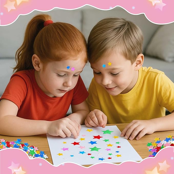1376Pcs Foam Star Stickers,Glitter Foam Stickers Small Large Star Shape Sticker Self Adhesive,8Sheets Colorful Sticker for Kids Reward Arts Crafts Supplies Scrapbook Christmas Decor(8,Multicolor)