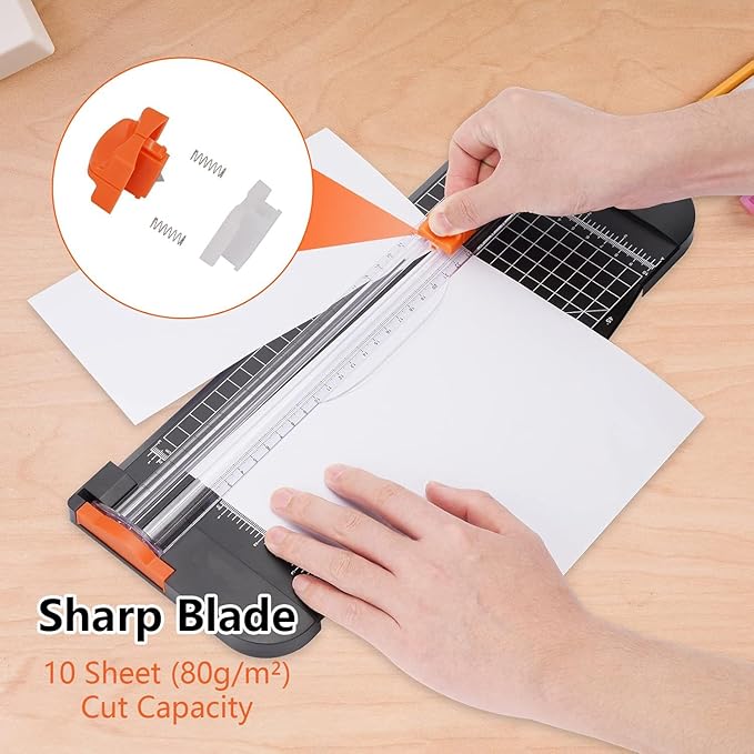 Paper Cutter Replacement Blade Paper Trimmer with Plastic Storage Box for A4 A5 Paper Trimmer, Safeguard Design 2-Pack