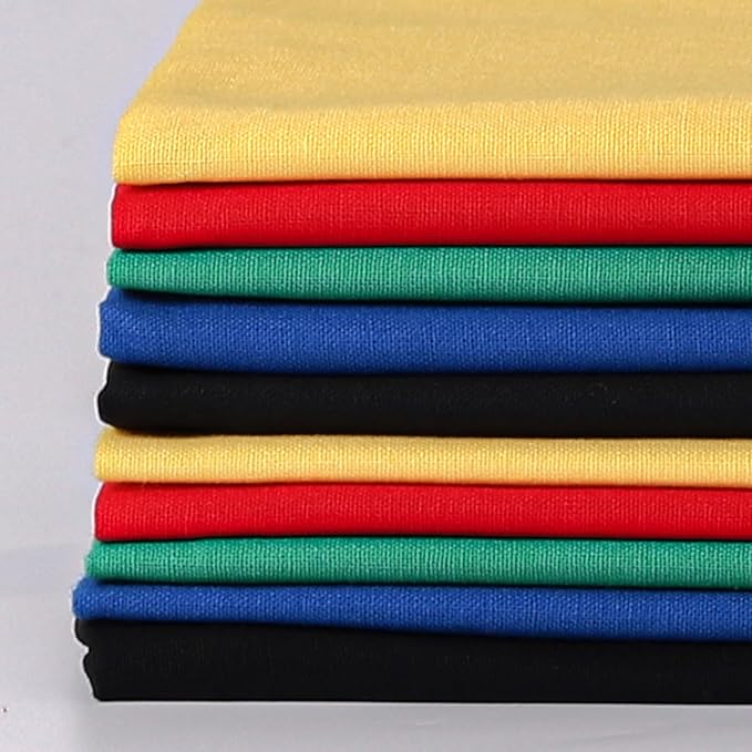 10 Pieces 18 x 21 Inches Cotton Fabric Precut Quilting Fabric Bundles Solid Colors Layer Cakes Quilt Material for DIY Craft Sewing Embroidery (Black+Green+Red+Yellow+Blue)