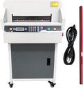 Commercial Electric Paper Cutter Guillotine 45cm Cutting Width NC Control Movable Paper Trimmer with LCD Display Storage Cabinet Two-Hand Safety Operation 110V for Books Pictures Files