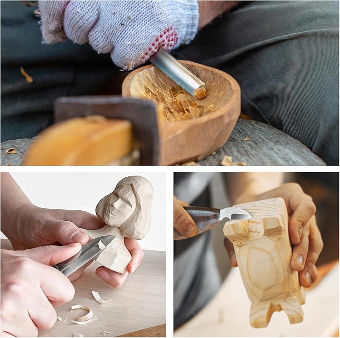 Olerqzer 26-in-1 Wood Carving Kit with Detail Wood Carving Knife, Whittling Knife, Wood Chisel Knife, Gloves, Carving Knife Sharpener for Spoon, Bowl, Kuksa Cup (15PCS Wood Carving Tools)