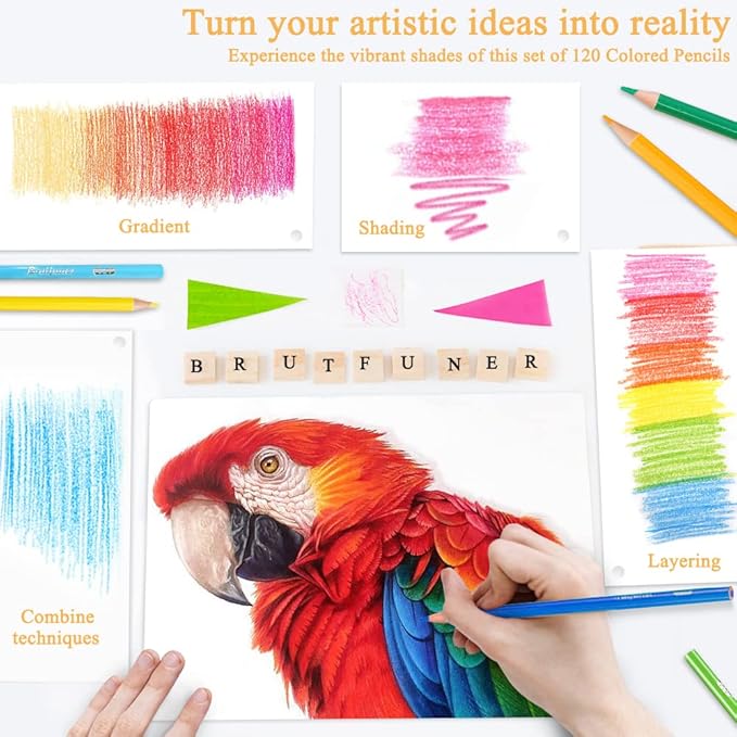 LBW Colored Pencils for Adult Coloring Books, 120 Oil Based Soft Core Professional Color Pencils Set for Artists Kids Beginners Drawing Coloring Sketching Blending