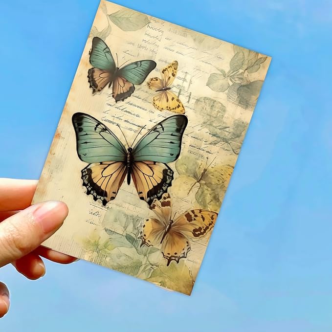 16 Sheets Scrapbook Paper, Vintage Decorative Scrapbook Supplies for Junk Journal Card Making Picture Art Collage DIY 4.1x5.8 inches, Butterfly theme