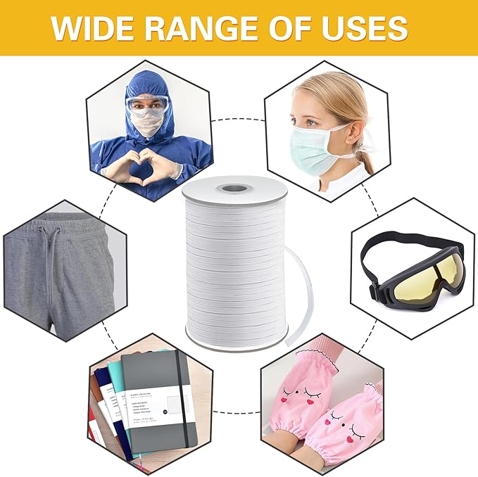 Coopay 200 Yards Length 1/4" Width Elastic Bands Flat Elastic Cord Rope Heavy Stretch Spool Knit for Sewing DIY Projects, Arts & Crafts (White, 1/4 Inch)