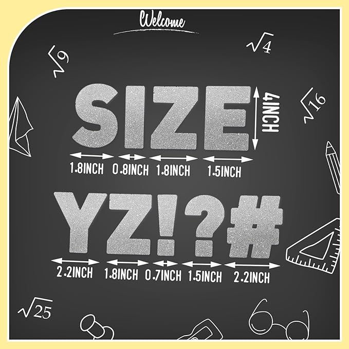 Harloon 232 Pcs 24 Sheets Large Glitter Letter Stickers Big Font Alphabet Letter Self Adhesive Letters Kit Mailbox Stickers for Mailbox Bulletin Boards Classroom Home(Silver,4 Inch)