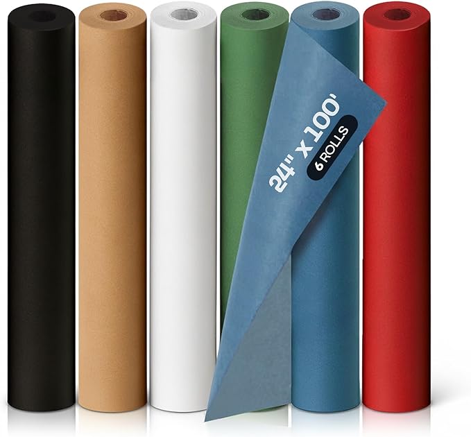 Assorted Colors Construction Paper, Set of 6 Rolls 24" x 1200" (100 ft) - USA-Made Quality Natural Multi-Color Paper for Gift Wrapping, Kids' Arts & Crafts, School & DIY Projects by IDL Packaging
