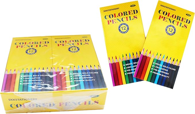 SKKSTATIONERY 144Pcs Colored Pencils, Pre-sharpened, coloring pencils Bulk Back to School Supplies Christmas Gifts For Teachers 12 Colors, 12pcs/box, Total: 144Pcs.