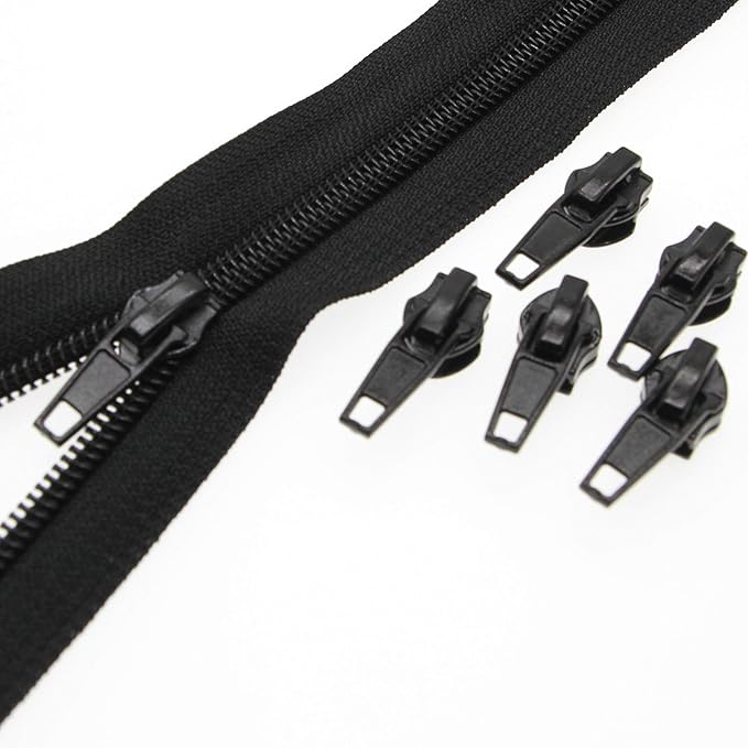 Leekayer #5 Black Nylon Coil Zippers by The Yards Bulk 10 Yards with 25pcs Sliders for DIY Tailor Sewing Craft, Luggage, Dress, Sofa Cushion, Pillow, Bag