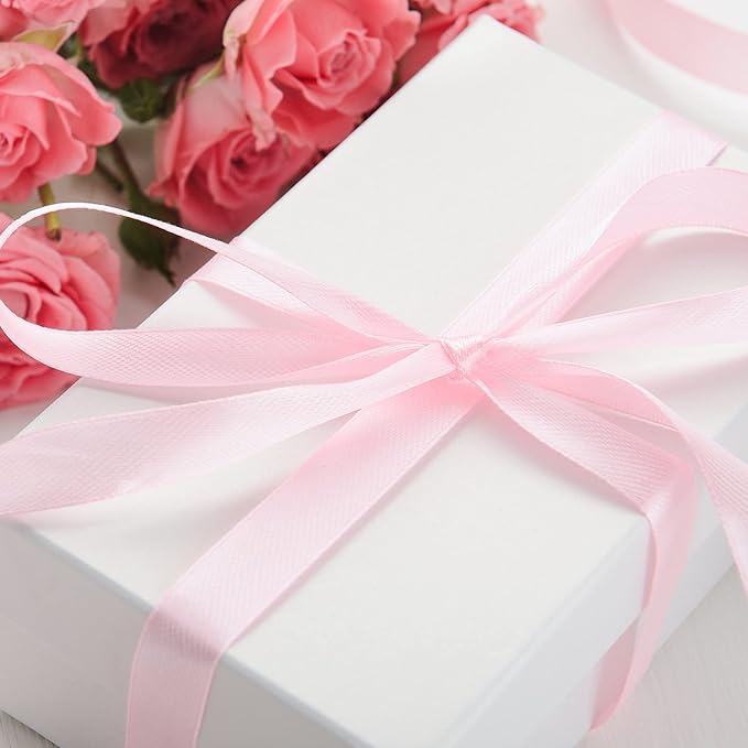 LIUYAXI Light Pink Double Faced Satin Ribbon, 3/8" X Continuous 25 Yards, Ribbons Perfect for Gift Wrapping Bows Bouquet Wedding Decor DIY Craft and More