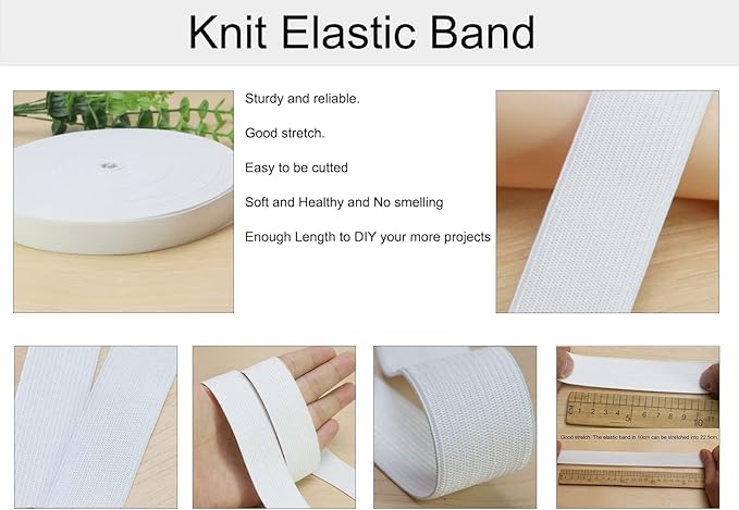 White Knit Elastic Band for Sewing 1inch 40 Yards -25mm Flat Heavy Stretchy Elastic Straps Elastic Band Spool for DIY Craft-Bedspread-Clothing-Pants Waistband-Wigs-Skirts- DIY Projects