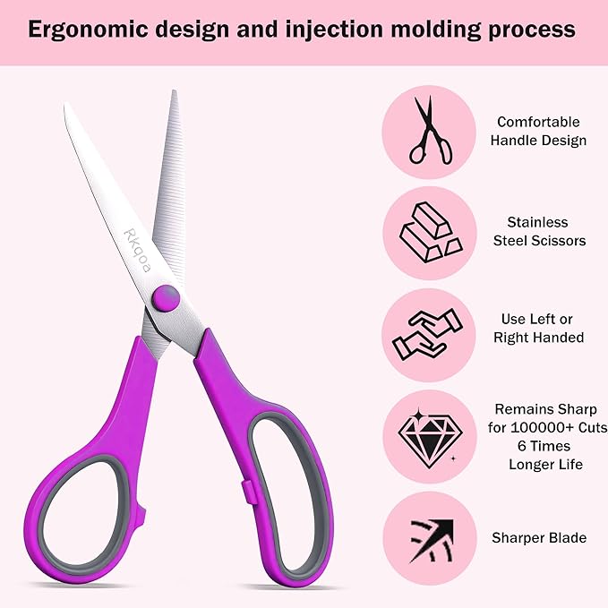 24 Pack Titanium Scissors, Rkqoa 8" All Purpose Scissor Bulk - 2.5mm Thick Sharp Scissors for Office School Sewing Craft Supplies, Classroom Must have, Teacher/Class Shears, Right/Left Handles