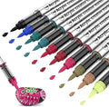 10 Color Acrylic Paint Markers Brush Tip, Waterproof, No-Bleed Ink with Automatic Ink Control, Premium Paint Pens for Rock, Wood, Canvas, Glass, Fabric for Professional and Adult Artists