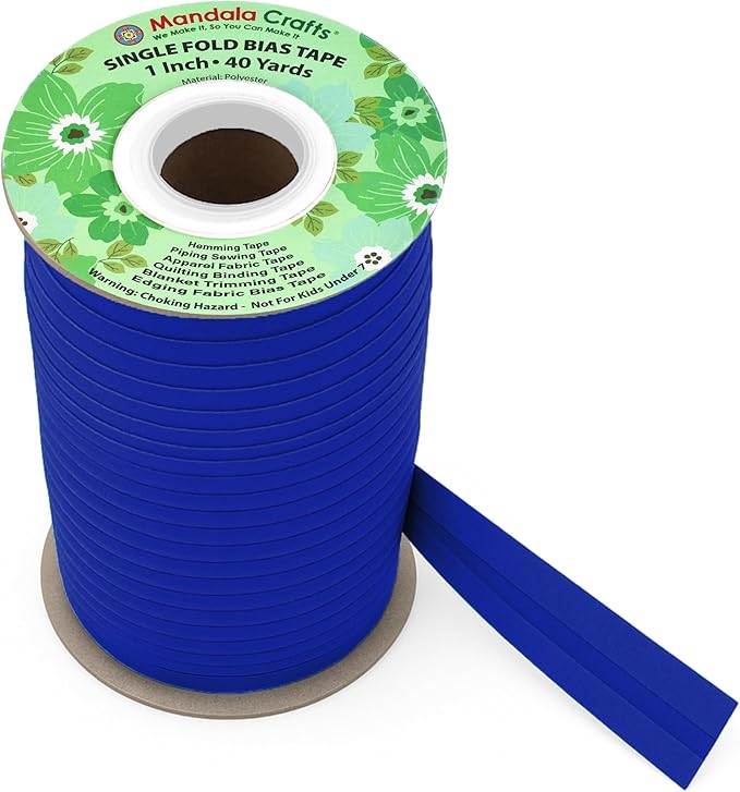 Mandala Crafts 1 Inch Single Fold Bias Tape for Sewing, Quilting, Piping, Hemming, Blanket & Quilt Binding – 40 Yards Blue Fabric Seam Binding Tape