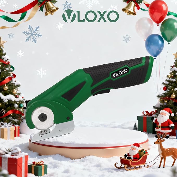 VLOXO Cordless Electric Scissors, 4V Rechargeable Cardboard Cutter with Safety Lock and LED Light Powerful Fabric Mini Cutter Rotary Multi-Cutting Tool for Carpet Leather Felt Storage Box Green
