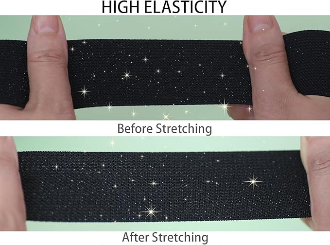 Black Glitter Knit Elastic Band for Sewing 1-1/2 inch 5 Yards Metallic Gold Ribbon Trims Spool Non-Slip Heavy Elastic Stretchy Strap for Pants Waistband-Wigs-Skirts-Craft Projects