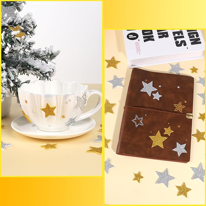 YGDZ Foam Star Stickers Gems Stick On Set, Gold Silver Glitter Star Self Adhesive for Crafts, Rhinestones Jewel Stick On for Posters, Christmas Home Decor, Craft Supplies for Kids