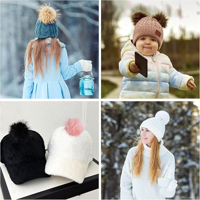 36 Pcs Faux Fur Pom Poms for Hats - Soft Pom Pom Fluffy Balls with Elastic Loop for Crafts, Removable Knitting Accessories for Shoes Gloves Bags Scarves Keychain (18 Color, 4.5 in )