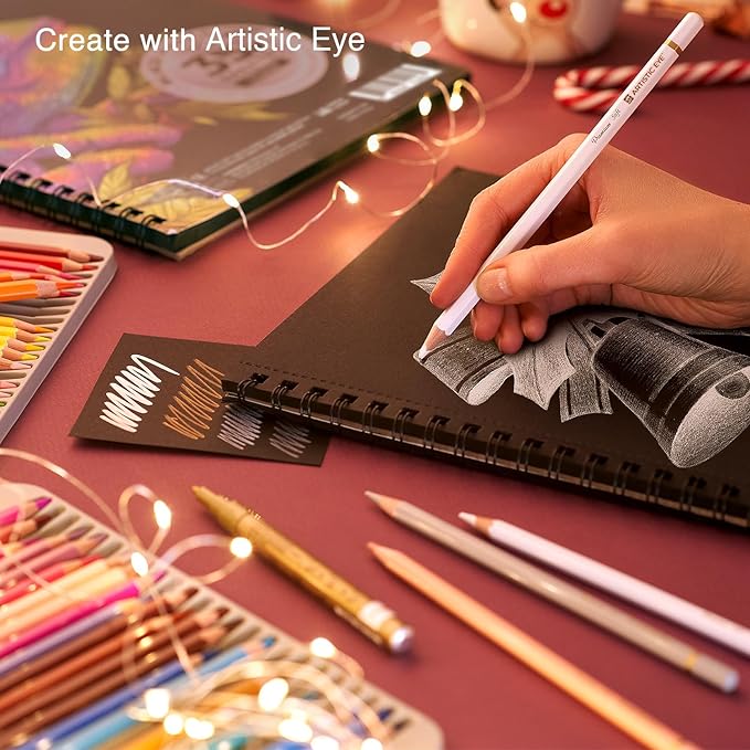 ARTISTIC EYE 9x12 Premium Black Paper Pads, Spiral Bound Sketchbook, Pack of 2, 70 Sheets (150g/m2), Acid-Free Drawing Paper, Ideal for Kids, Teens & Adults