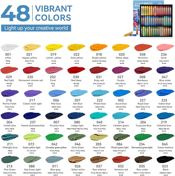 Paul Rubens Oil Pastels Set - 48 Vibrant Colors, Ultra-Soft and Creamy Texture, Easy to Blend for Artists and Beginners - Bullet Head Design for Drawing, Painting, Sketching - New Packaging