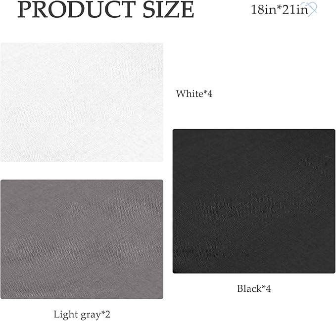 18 * 21inch Cotton Fabric Premium,11 Options Solids, 10PCS Solid Precut Fabric Pure Quilting Fat Quarter Bundles Patchwork for Sewing DIY Craft (Black White Grey)