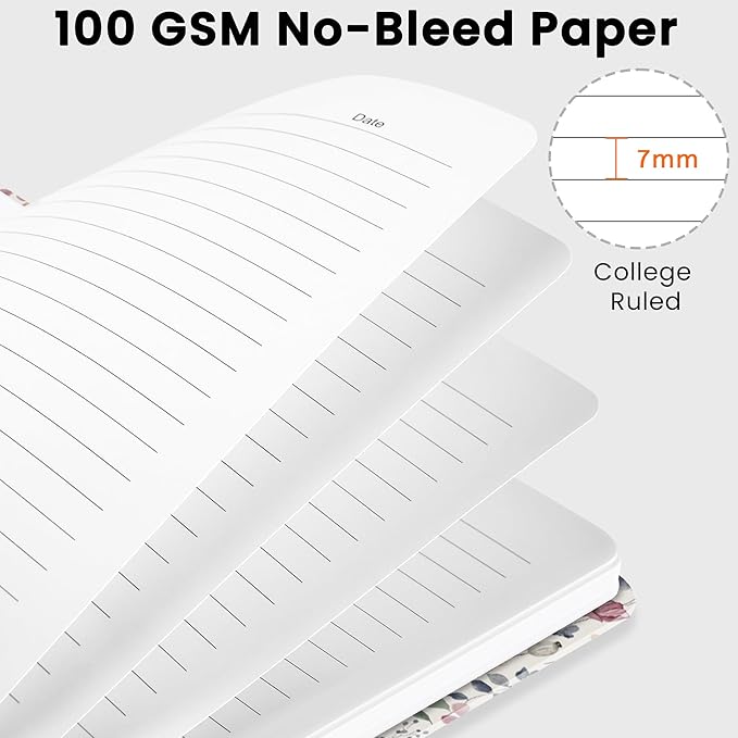 CICPAP Lined Spiral Journal Notebook, A5 College Ruled Notebook for Journaling, Note-Taking, and Daily Planning, Durable Hardcover with an Elegant Design, Floral