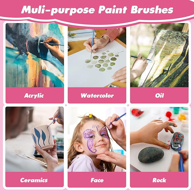 110Pcs Small Paint Brushes Bulk, Flat Top Acrylic Classroom Brush for Kids Mini Paint Brushes for Touch Up Crafts Detail Painting