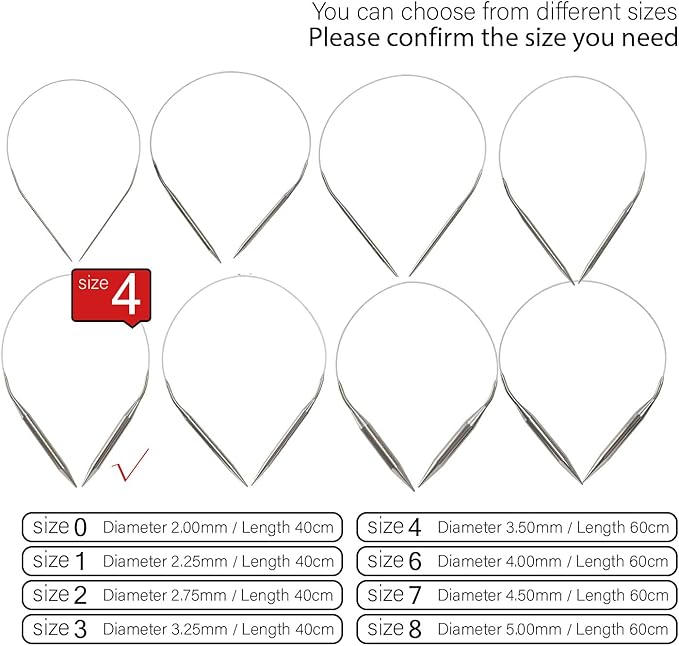 Stainless Steel Circular Knitting Needles Size 4 24inch Length Sweater Circular Needle for Handmade Projects DIY Knitting Size 4 (3.5mm)