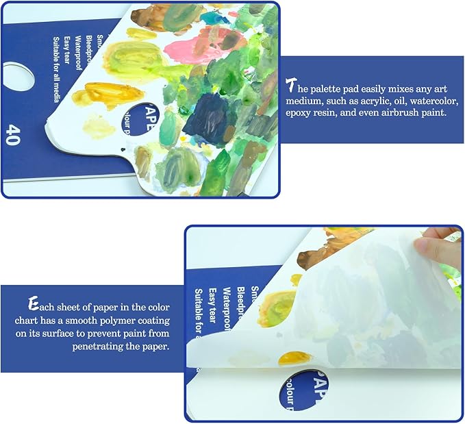 Disposable Palette Paper Pad - 40 Sheets 9.4x13.3 inch Artist Mixing Paper for Adults Students (9.4 x 13.3 in)
