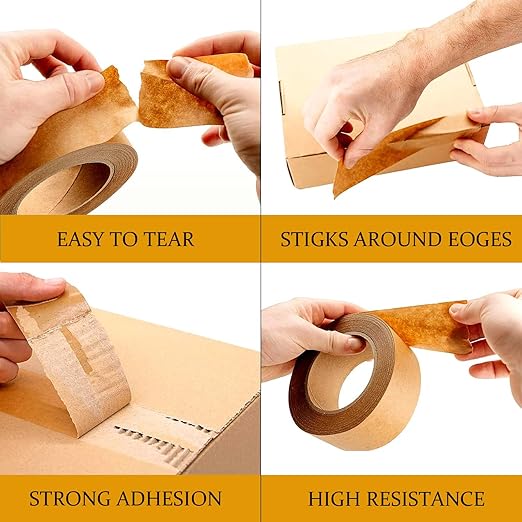 GlounX Brown Kraft Paper Packing Tape 2 Inch x 55 Yards,Waterproof Coated Strong Adhesive for Shipping,Moving,Sealing,Biodegradable Paper Packing Tape 1Roll