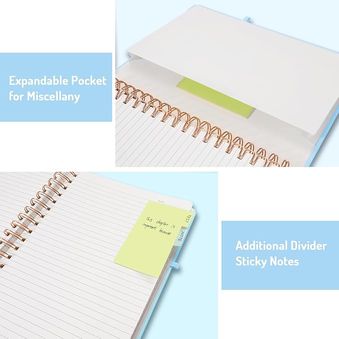 Forvencer A4 Lined Spiral Journal Notebook with 300 Numbered Pages, 11" X 8.5" Thick Journals for Writing with 100GSM Paper, Hardcover Notebooks with Contents for Work, School, Sky Blue